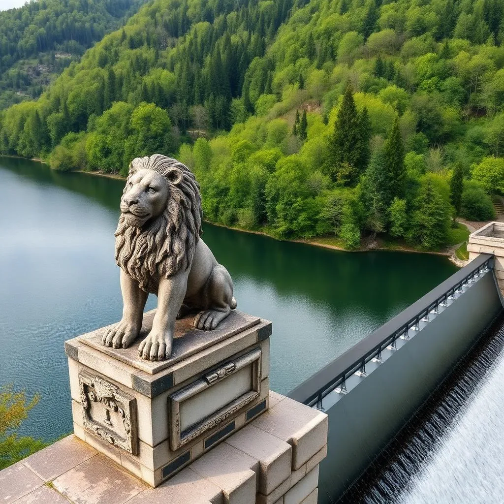 Gileppe dam and its lion — Hotel Sleepwood, Eupen — High Fens